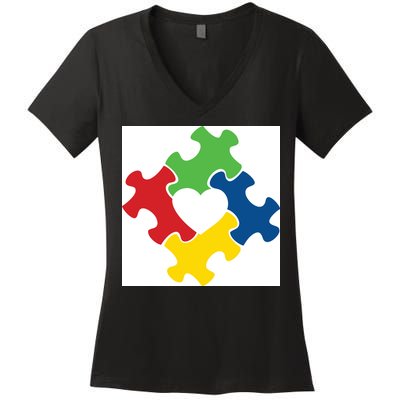 Autism Puzzle Heart Women's V-Neck T-Shirt