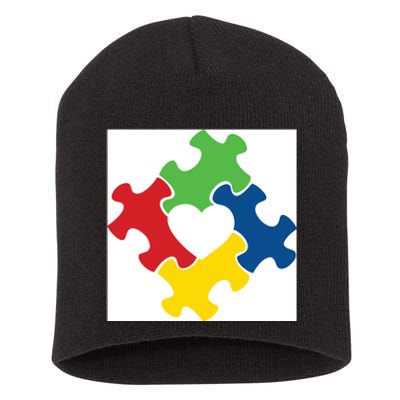 Autism Puzzle Heart Short Acrylic Beanie