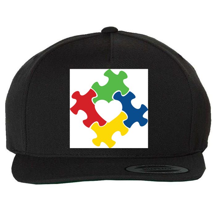 Autism Puzzle Heart Wool Snapback Cap