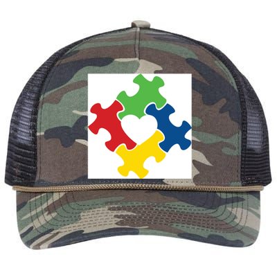 Autism Puzzle Heart Retro Rope Trucker Hat Cap