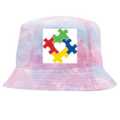 Autism Puzzle Heart Tie-Dyed Bucket Hat