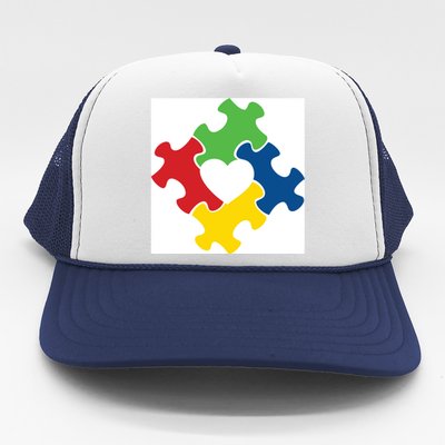 Autism Puzzle Heart Trucker Hat