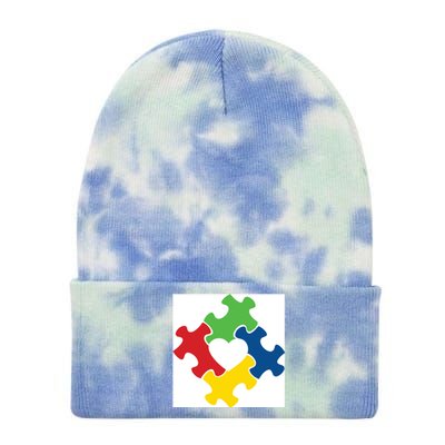 Autism Puzzle Heart Tie Dye 12in Knit Beanie