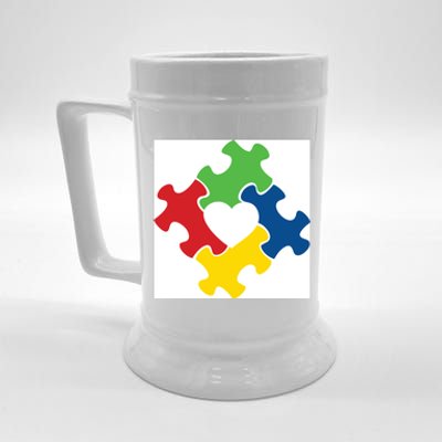 Autism Puzzle Heart Beer Stein