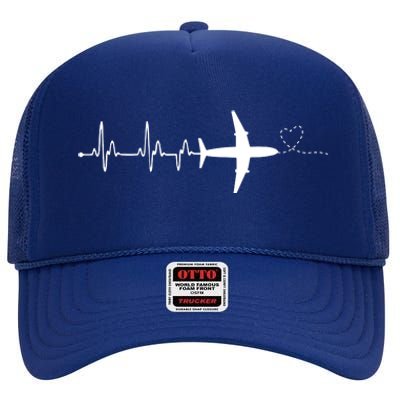 Airplane Pilot Heartbeat Clothing Student Pilot High Crown Mesh Back Trucker Hat