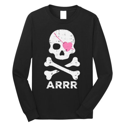 Arrr Pirate Heart Eyepatch Halloween Long Sleeve Shirt