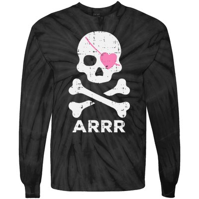 Arrr Pirate Heart Eyepatch Halloween Tie-Dye Long Sleeve Shirt