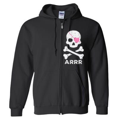 Arrr Pirate Heart Eyepatch Halloween Full Zip Hoodie