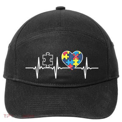 Autism Puzzle Heartbeat Autism Awareness Gift Cool Gift 7-Panel Snapback Hat