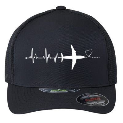 Airplane Pilot Heartbeat Clothing Gift Student Pilot Gift Flexfit Unipanel Trucker Cap