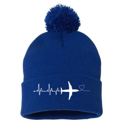 Airplane Pilot Heartbeat Clothing Gift Student Pilot Gift Pom Pom 12in Knit Beanie