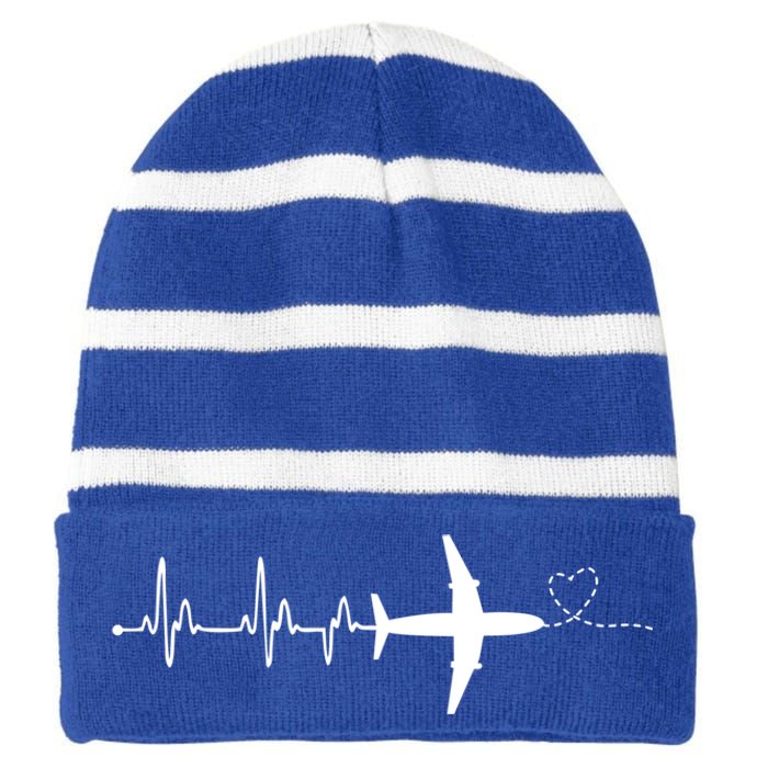 Airplane Pilot Heartbeat Clothing Gift Student Pilot Gift Striped Beanie with Solid Band