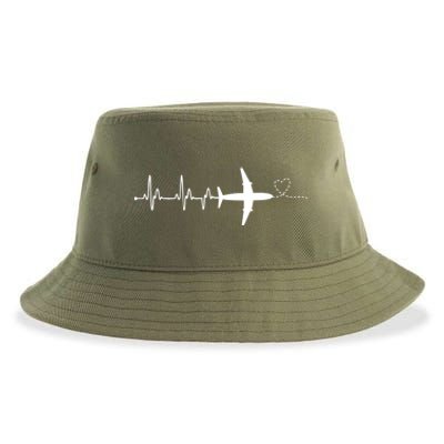 Airplane Pilot Heartbeat Clothing Gift Student Pilot Gift Sustainable Bucket Hat