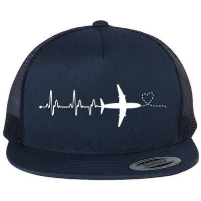 Airplane Pilot Heartbeat Clothing Gift Student Pilot Gift Flat Bill Trucker Hat