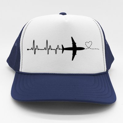 Airplane Pilot Heartbeat Clothing Gift Student Pilot Gift Trucker Hat