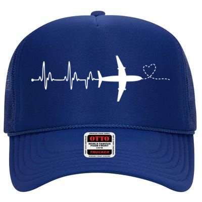 Airplane Pilot Heartbeat Clothing Gift Student Pilot Gift High Crown Mesh Back Trucker Hat