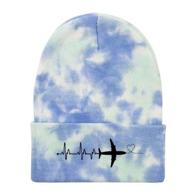 Airplane Pilot Heartbeat Clothing Gift Student Pilot Gift Tie Dye 12in Knit Beanie