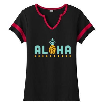 Aloha Pineapple Hawaiian Ladies Halftime Notch Neck Tee