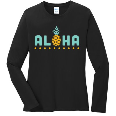 Aloha Pineapple Hawaiian Ladies Long Sleeve Shirt