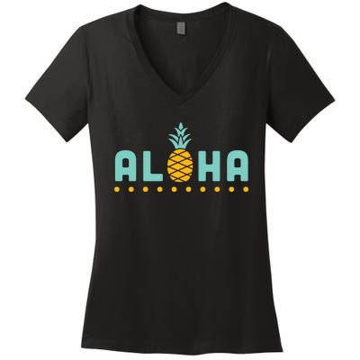 Aloha Pineapple Hawaiian Women's V-Neck T-Shirt