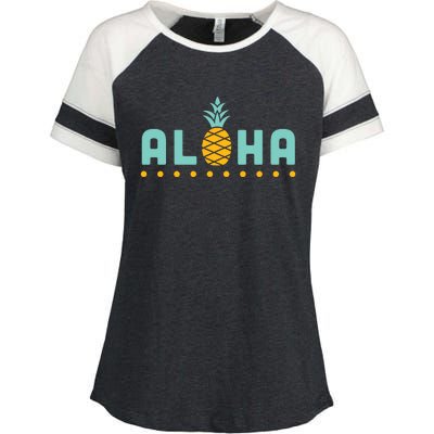 Aloha Pineapple Hawaiian Enza Ladies Jersey Colorblock Tee