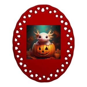 Axolotl Pumpkin – Halloween Thanksgiving Fall Harvest X Ceramic Oval Ornament