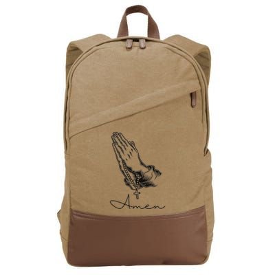 Amen Praying Hands Rosary Beads Cotton Canvas Backpack