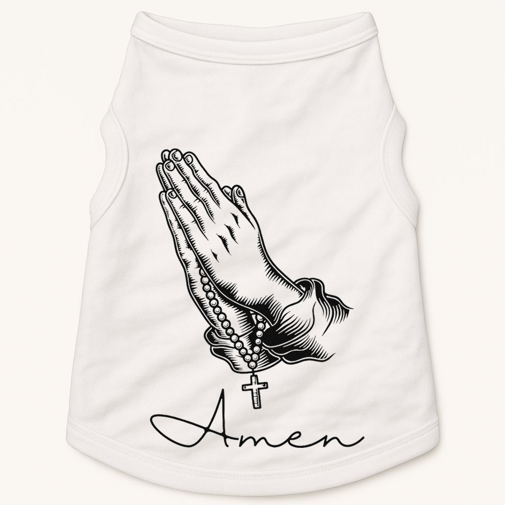 Amen Praying Hands Rosary Beads Doggie Tank