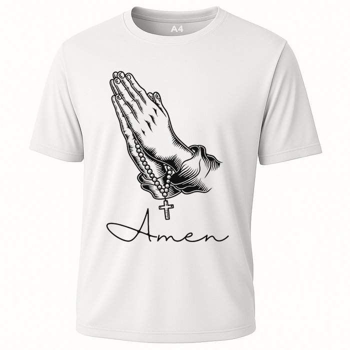 Amen Praying Hands Rosary Beads Cooling Performance Crew T-Shirt
