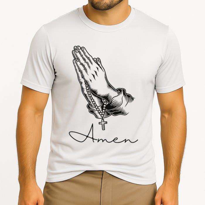 Amen Praying Hands Rosary Beads Cooling Performance Crew T-Shirt