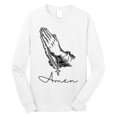 Amen Praying Hands Rosary Beads Long Sleeve Shirt