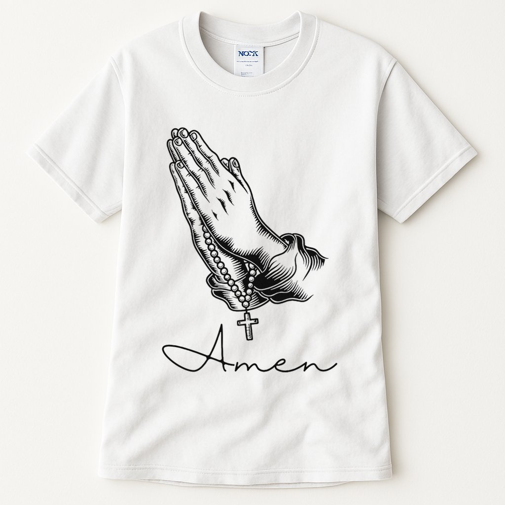 Amen Praying Hands Rosary Beads Tall T-Shirt