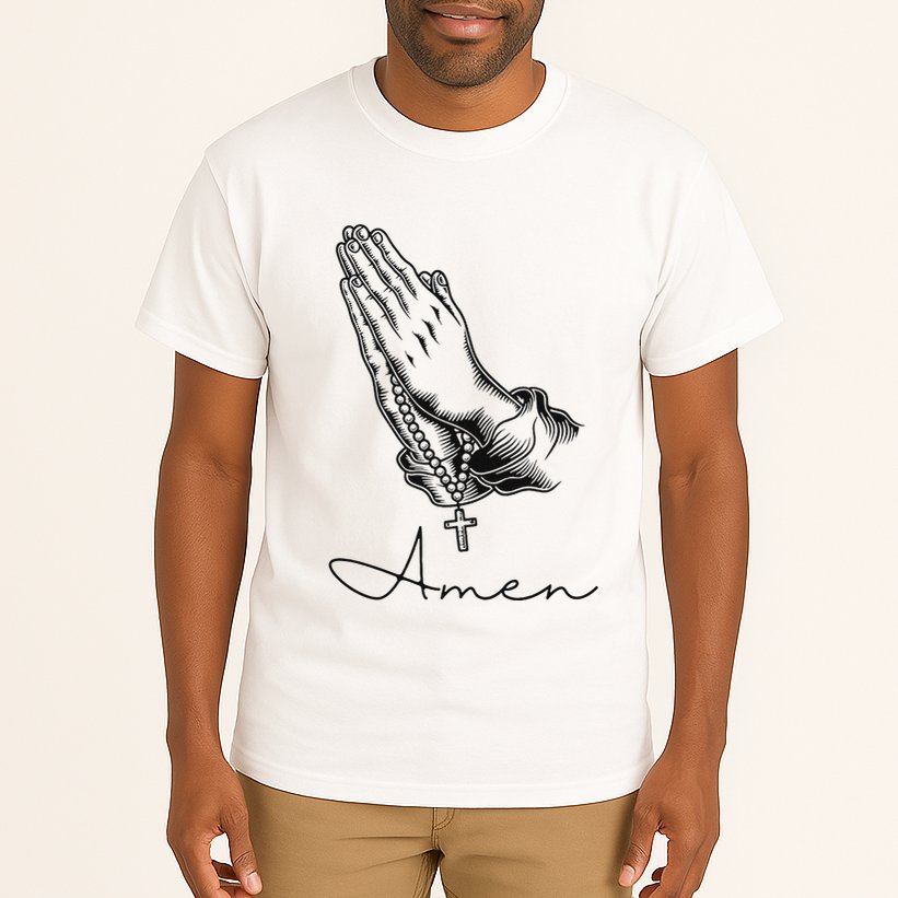 Amen Praying Hands Rosary Beads Tall T-Shirt