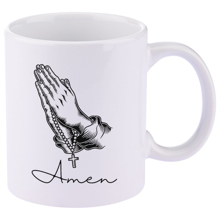 Amen Praying Hands Rosary Beads 11oz C Handle Ceramic Mug