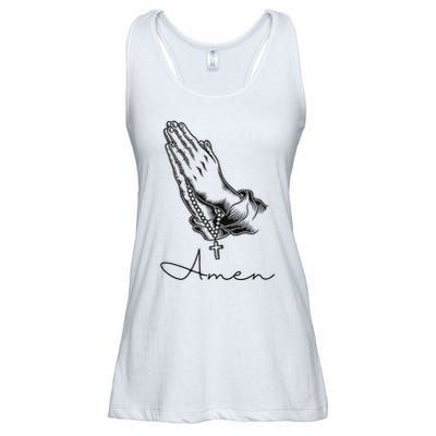 Amen Praying Hands Rosary Beads Ladies Essential Flowy Tank