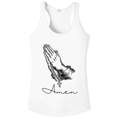 Amen Praying Hands Rosary Beads Ladies PosiCharge Competitor Racerback Tank