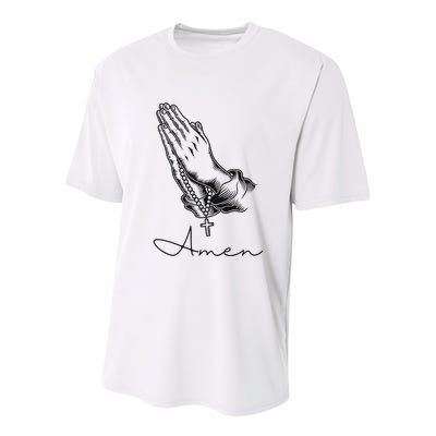 Amen Praying Hands Rosary Beads Youth Performance Sprint T-Shirt