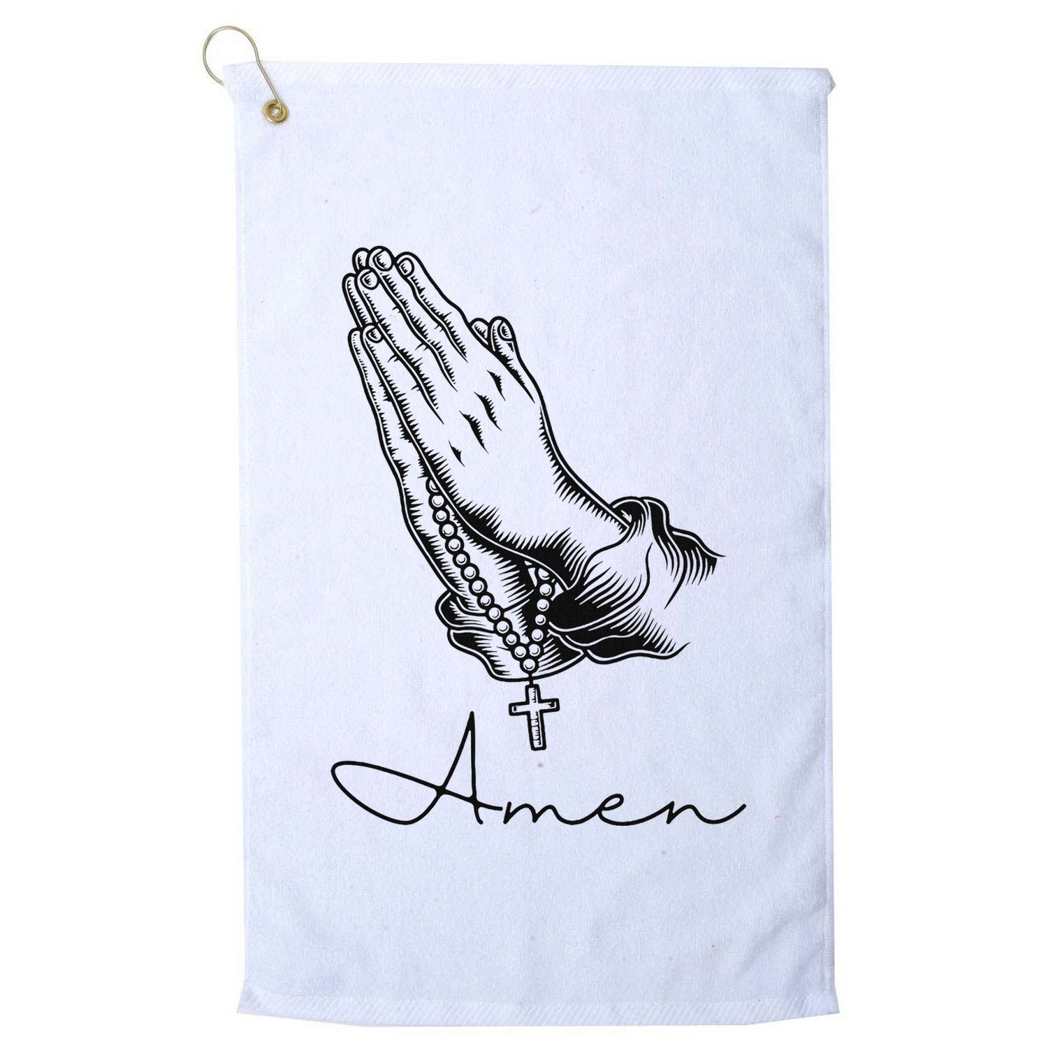 Amen Praying Hands Rosary Beads Golf Towel