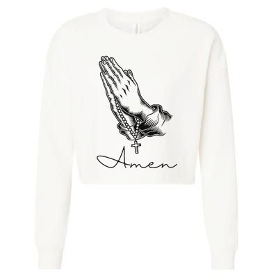 Amen Praying Hands Rosary Beads Cropped Pullover Crew