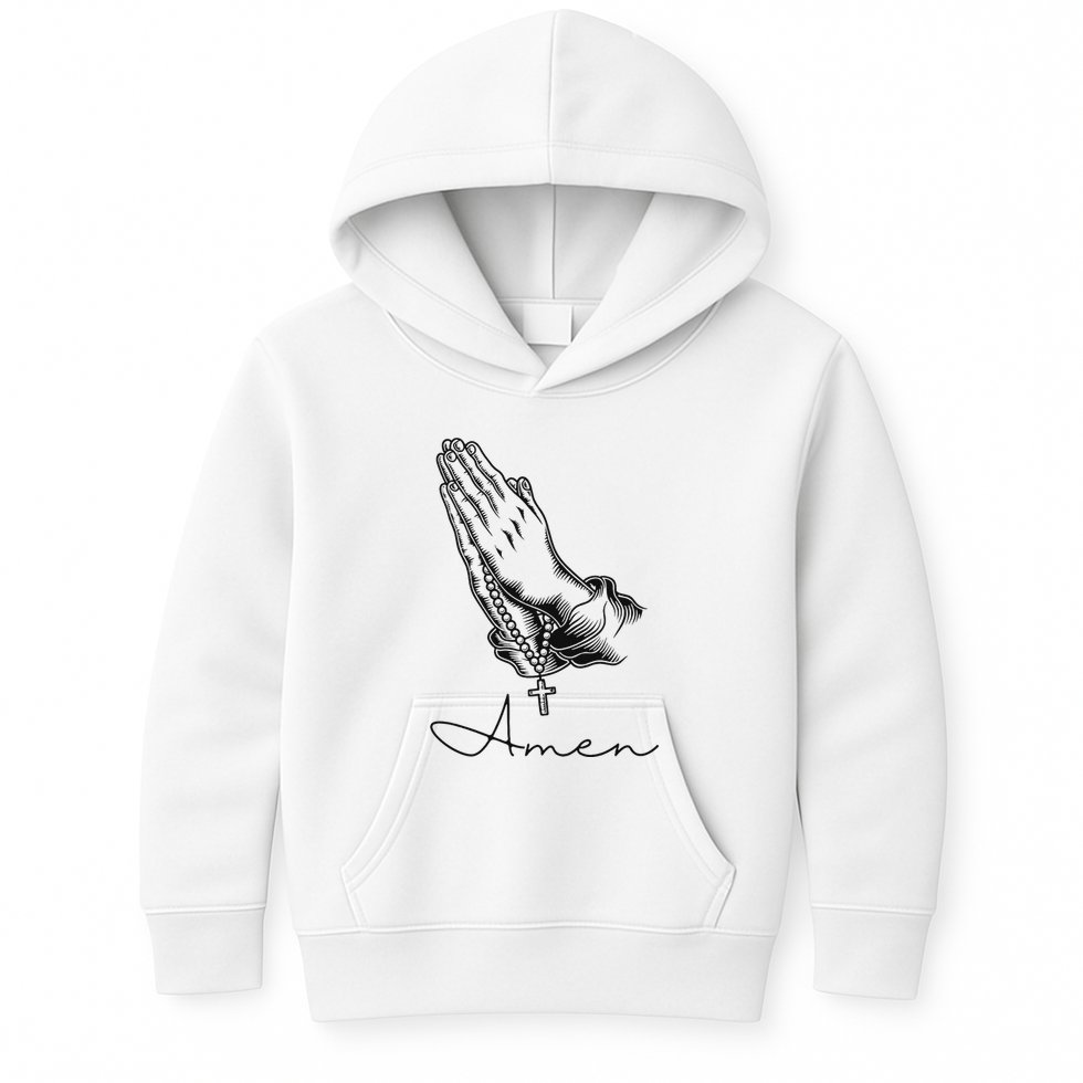 Amen Praying Hands Rosary Beads Kids Hoodie
