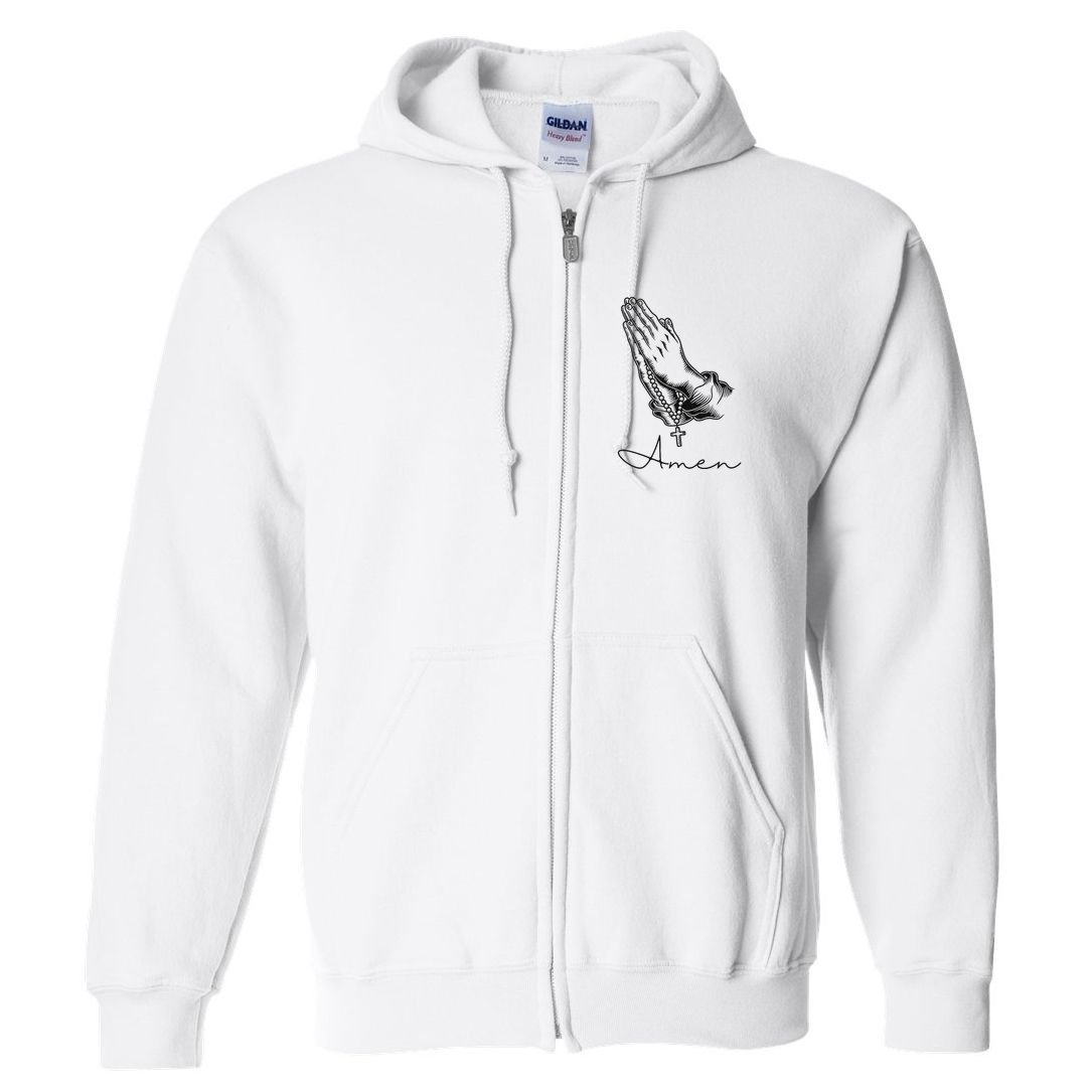 Amen Praying Hands Rosary Beads Full Zip Hoodie