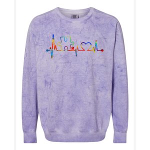 Autism Puzzle Heartbeat Heart Autism Awareness Colorful Mom Colorblast Crewneck Sweatshirt