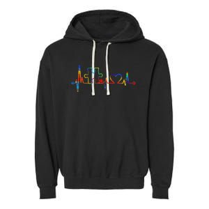 Autism Puzzle Heartbeat Heart Autism Awareness Colorful Mom Garment-Dyed Fleece Hoodie