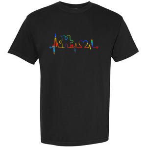 Autism Puzzle Heartbeat Heart Autism Awareness Colorful Mom Garment-Dyed Heavyweight T-Shirt