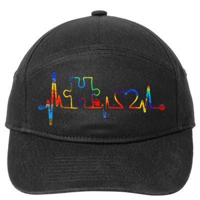 Autism Puzzle Heartbeat Heart Autism Awareness Colorful Mom 7-Panel Snapback Hat