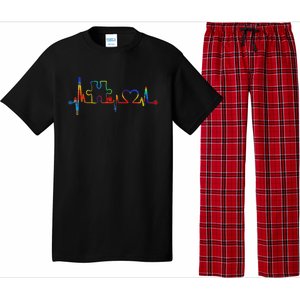 Autism Puzzle Heartbeat Heart Autism Awareness Colorful Mom Pajama Set