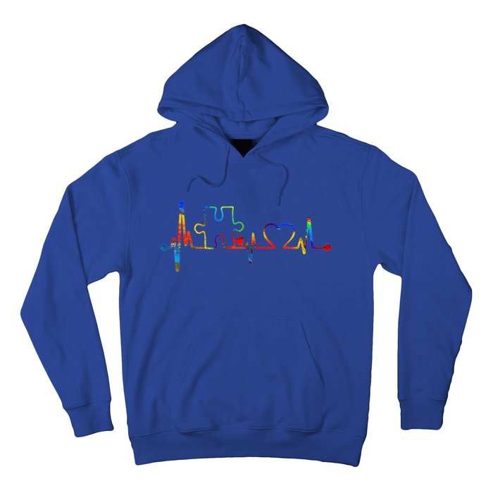 Autism Puzzle Heartbeat Heart Autism Awareness Colorful Mom Hoodie