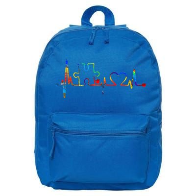 Autism Puzzle Heartbeat Heart Autism Awareness Colorful Mom 16 in Basic Backpack