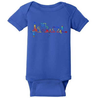Autism Puzzle Heartbeat Heart Autism Awareness Colorful Mom Baby Bodysuit