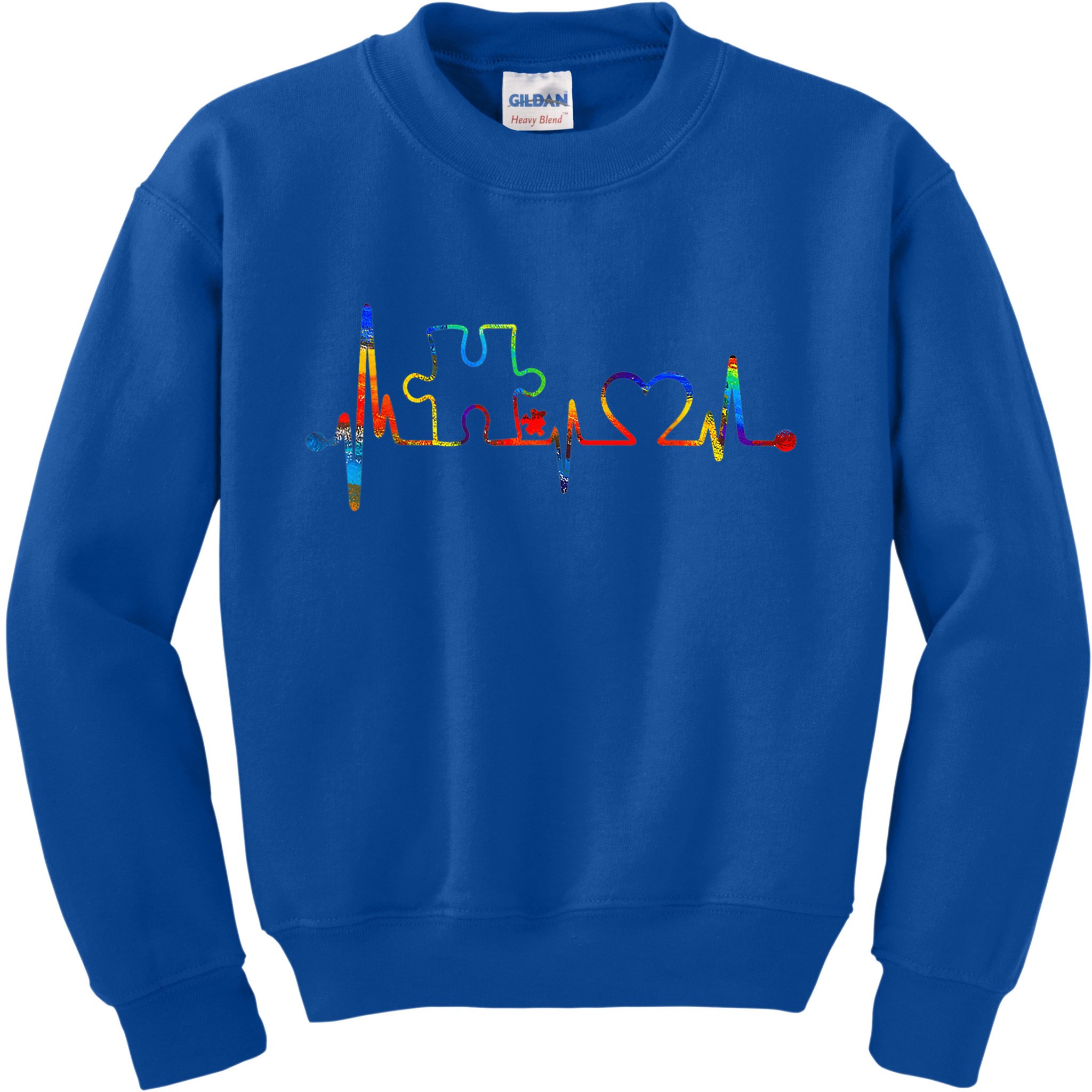 Autism Puzzle Heartbeat Heart Autism Awareness Colorful Mom Kids Sweatshirt